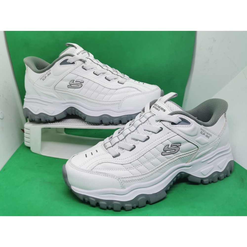SKECHERS Slip-ins Men's Sneakers Memory Foam White Leather/Gray Mens Size 7.5 M